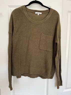 Madewell Olive Green Ribbed Crewneck Sweater with Pocket